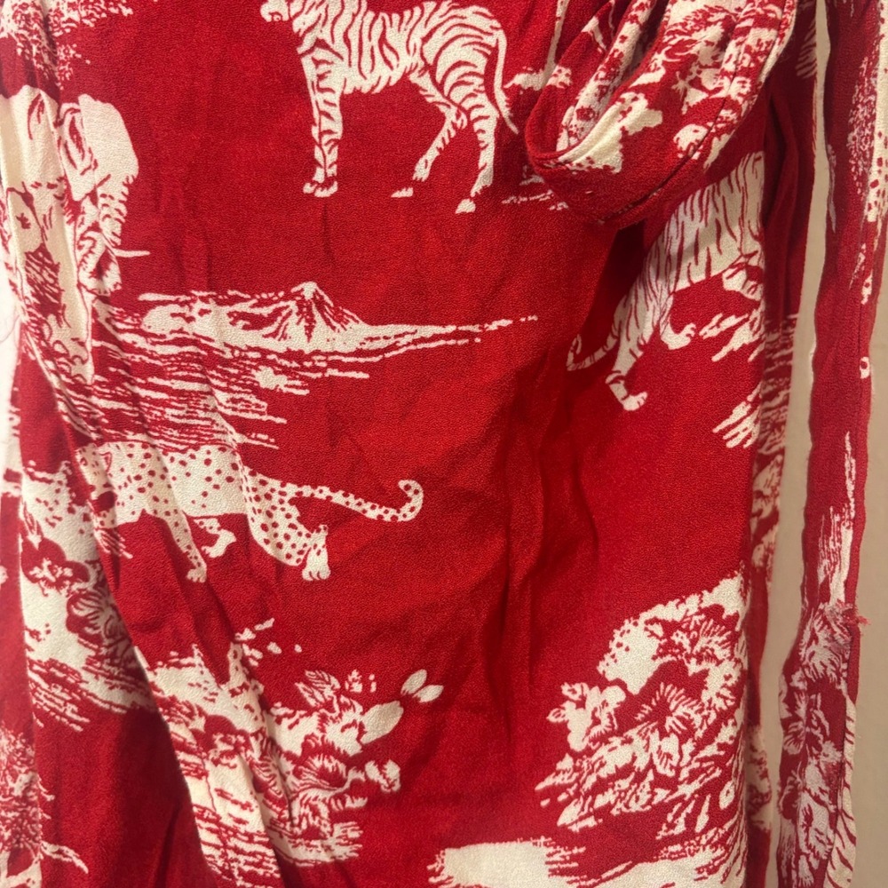 Reformation Red Safari Toile Halter Wrap Midi Dress Size 8 Cutout Africa Retro - Picture 7 of 7
